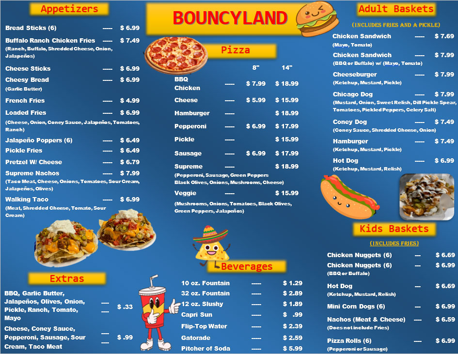 Bouncyland Concession menu